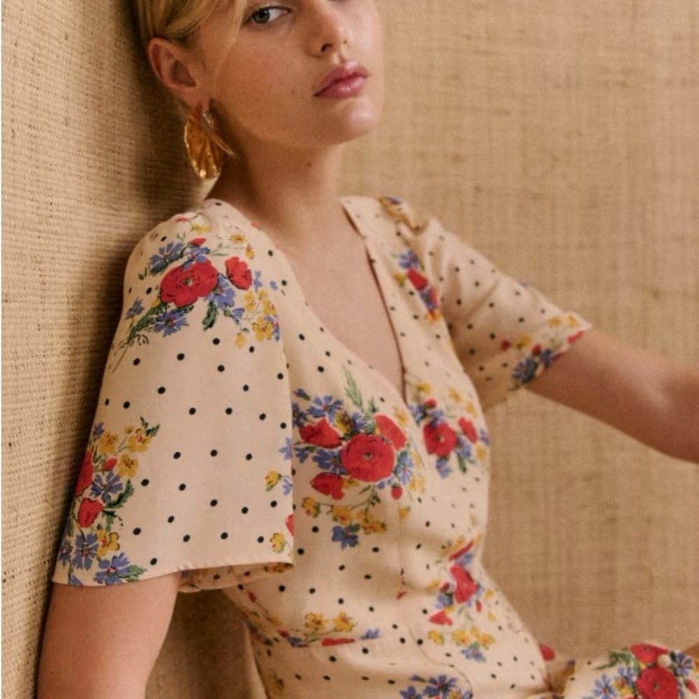Sezane Lily Dress-Floral Polka Dot Mini Dress